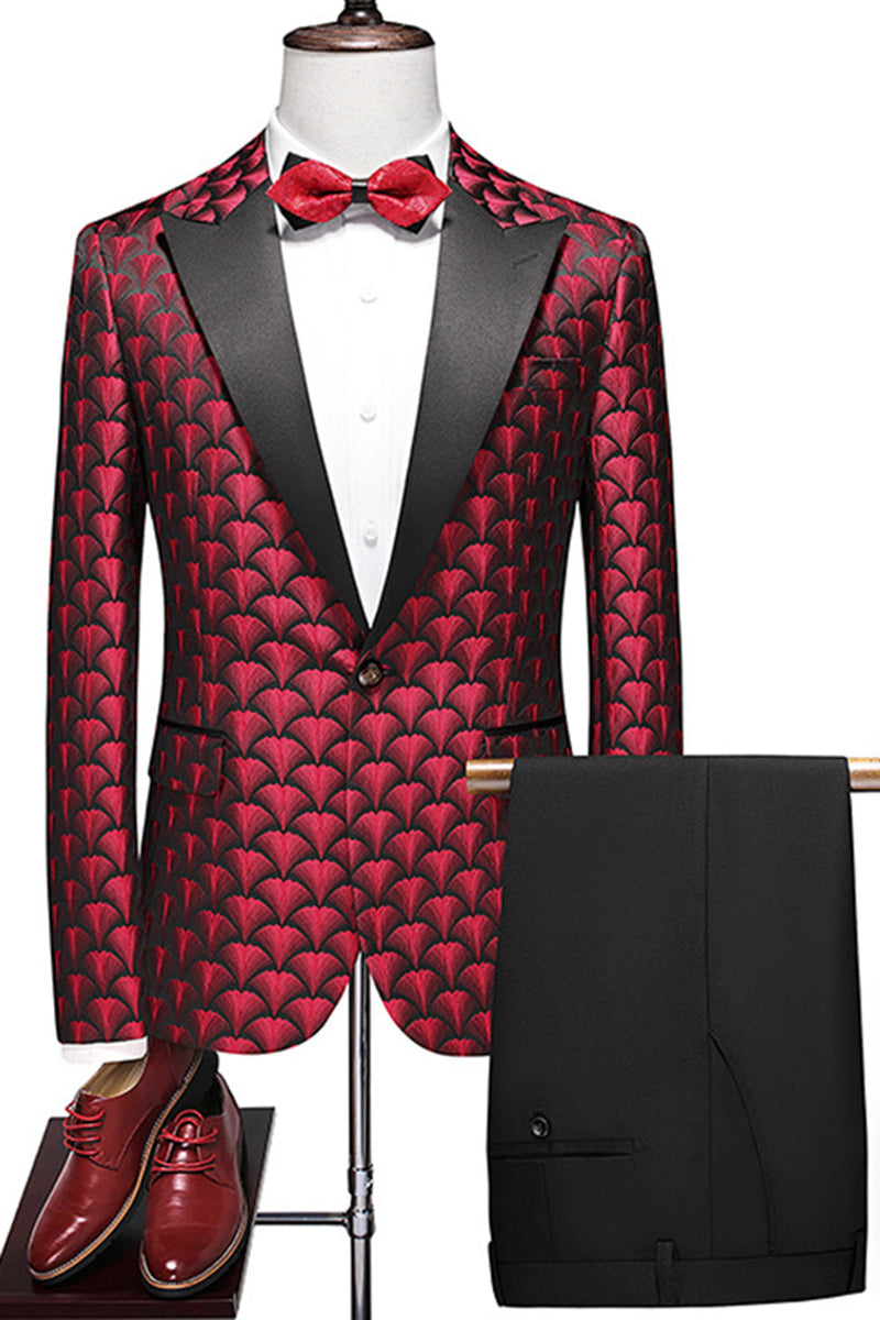 Load image into Gallery viewer, Burgundy Jacquard Notched Lapel 2 Piece Men&#39;s Suits