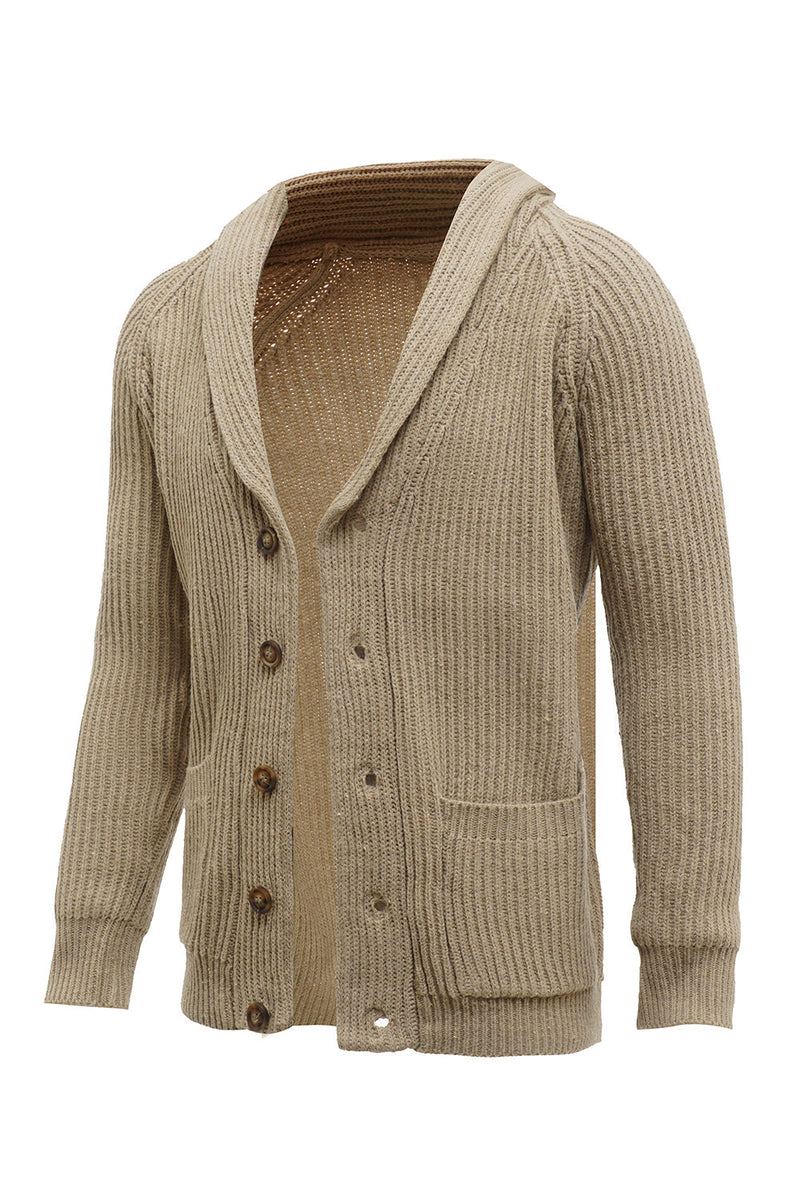 Load image into Gallery viewer, Khaki Shawl Collar Long Sleeves Men&#39;s Cardigan Sweater