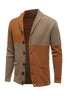 Load image into Gallery viewer, Brown Patchwork Shawl Collar Long Sleeves Men&#39;s Cardigan Sweater