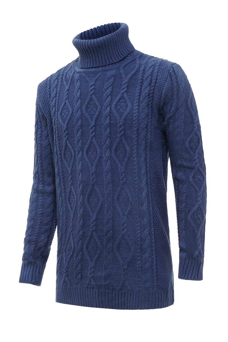Load image into Gallery viewer, Blue Monk Neck Cable-Knit Men&#39;s Sweater