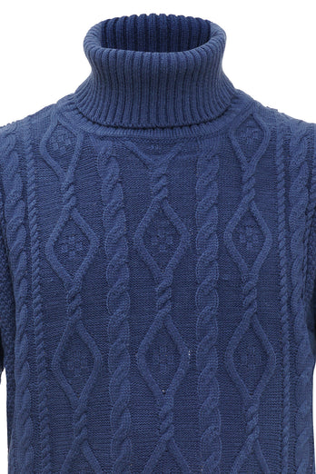 Blue Monk Neck Cable-Knit Men's Sweater