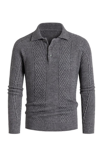 Grey Men's Casual Stand Collar Pullover Sweater
