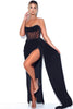 Load image into Gallery viewer, Black Strapless Velvet Prom Dress with Slit