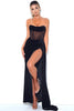 Load image into Gallery viewer, Black Strapless Velvet Prom Dress with Slit