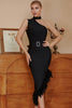 Load image into Gallery viewer, Black Asymmetrical Holiday Party Dress with Feathers