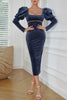 Load image into Gallery viewer, Sheath Square Neck Navy Velvet Holiday Party Dress