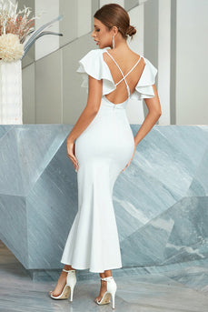 Mermaid White Holiday Party Dress with Ruffles