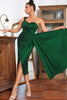 Load image into Gallery viewer, One Shoulder Dark Green Holiday Party Dress with Split Front