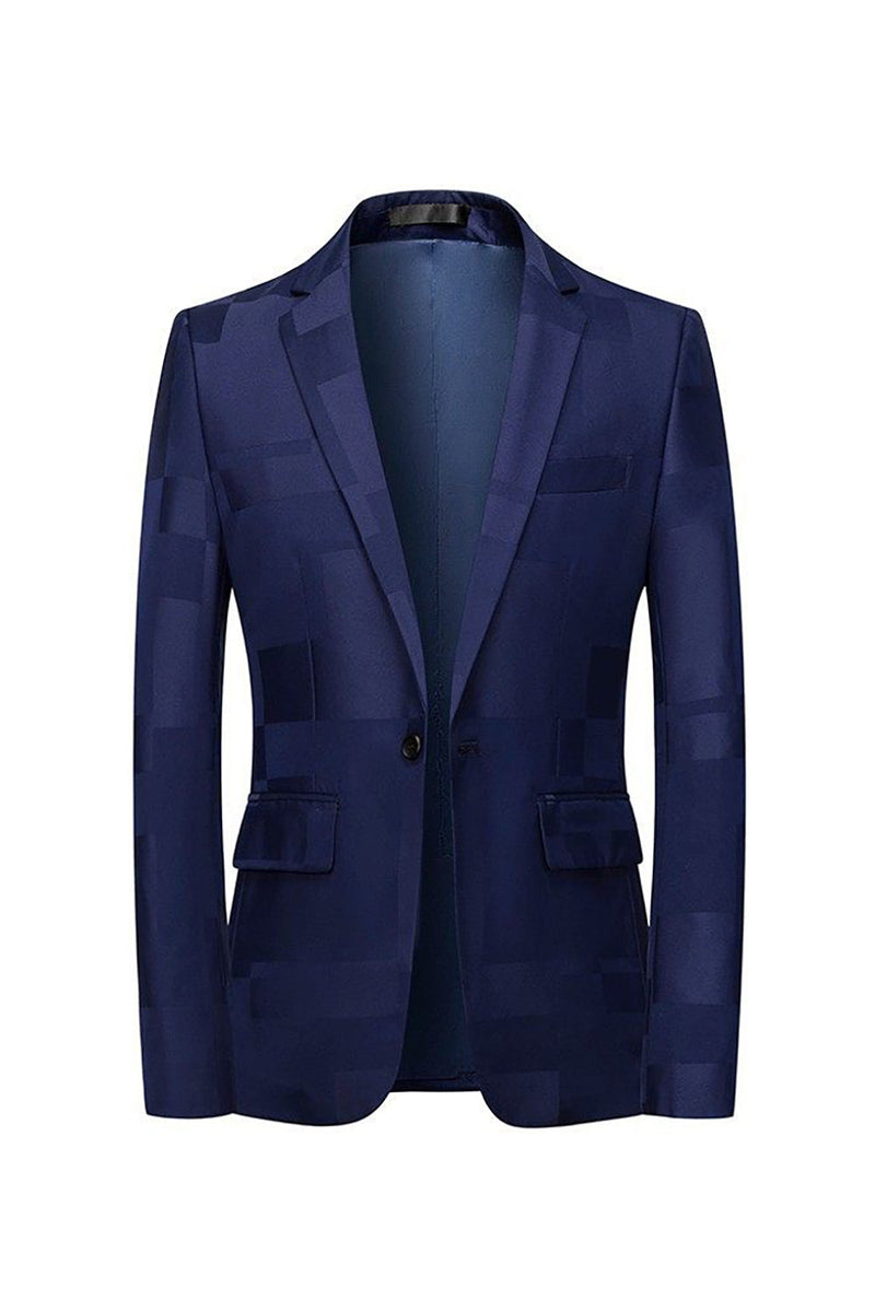 Load image into Gallery viewer, Blue Patchwork Slim Fit Notched Lapel Men&#39;s Blazer