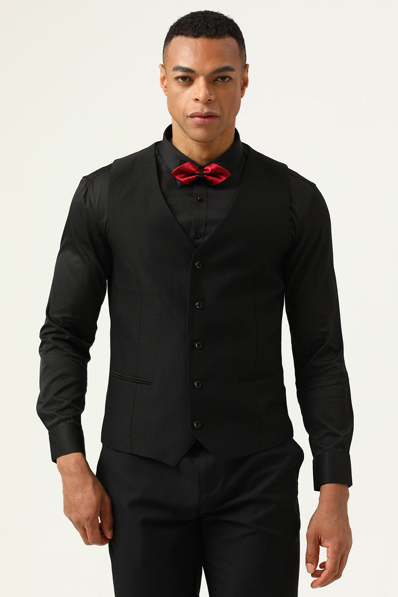 Red Bow Tie Red Dickie Suit Slim Fit Tuxedo All Black Suit With