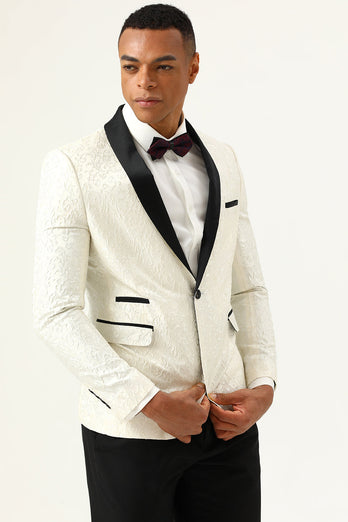 One Button White Shawl Lapel Jacquard Men's Prom Blazer