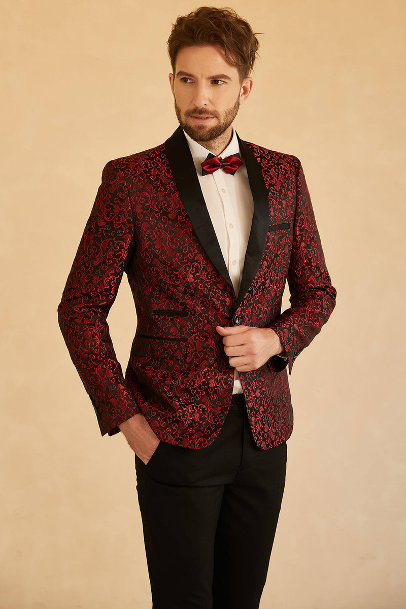 Load image into Gallery viewer, Blue Shawl Lapel Jacquard One Button Men&#39;s Prom Blazer