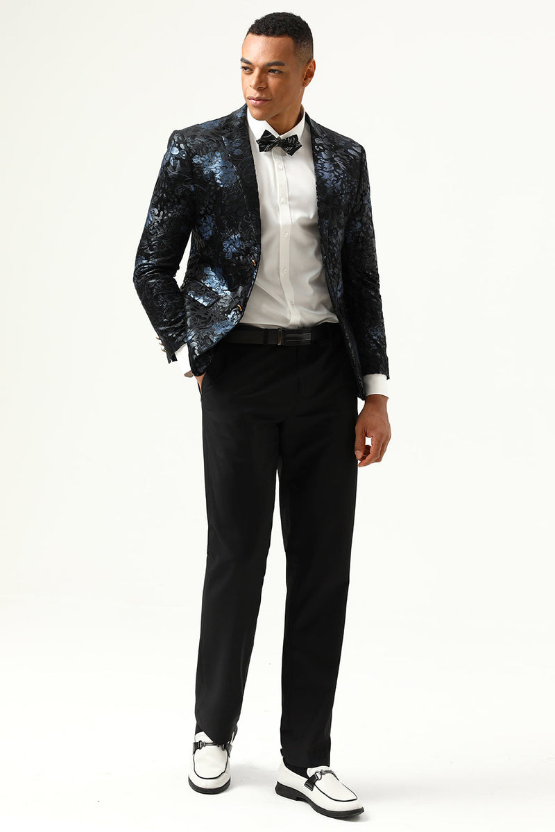 Load image into Gallery viewer, Black Blue Single-Breasted Two-Button Printed Men&#39;s Blazer