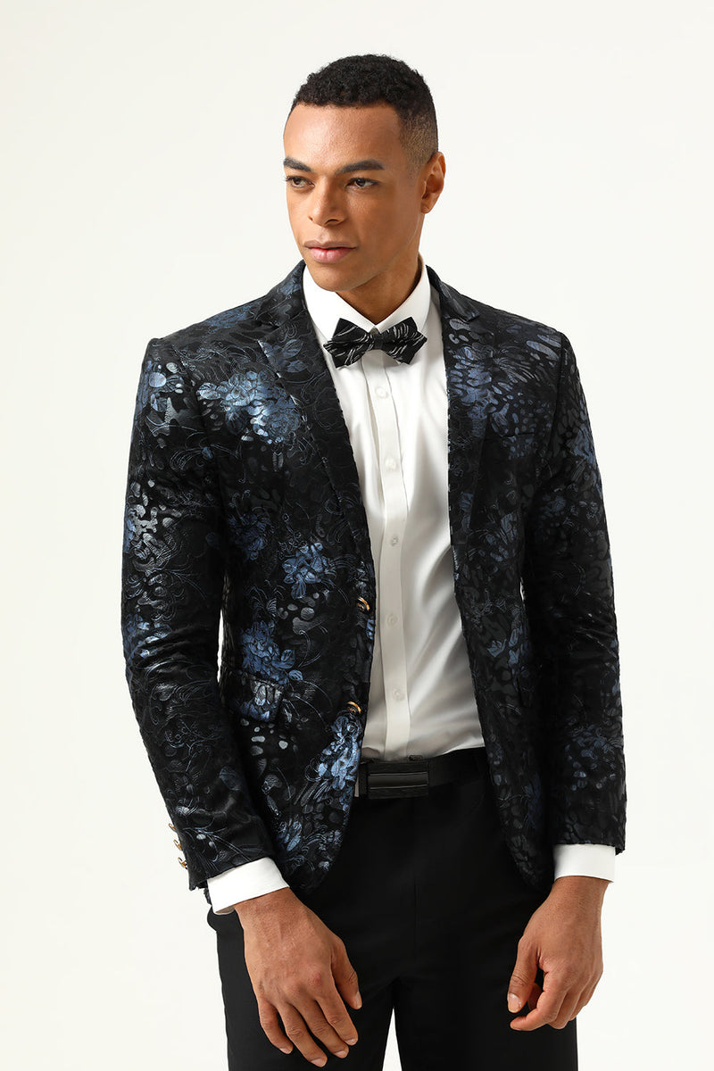Load image into Gallery viewer, Black Blue Single-Breasted Two-Button Printed Men&#39;s Blazer