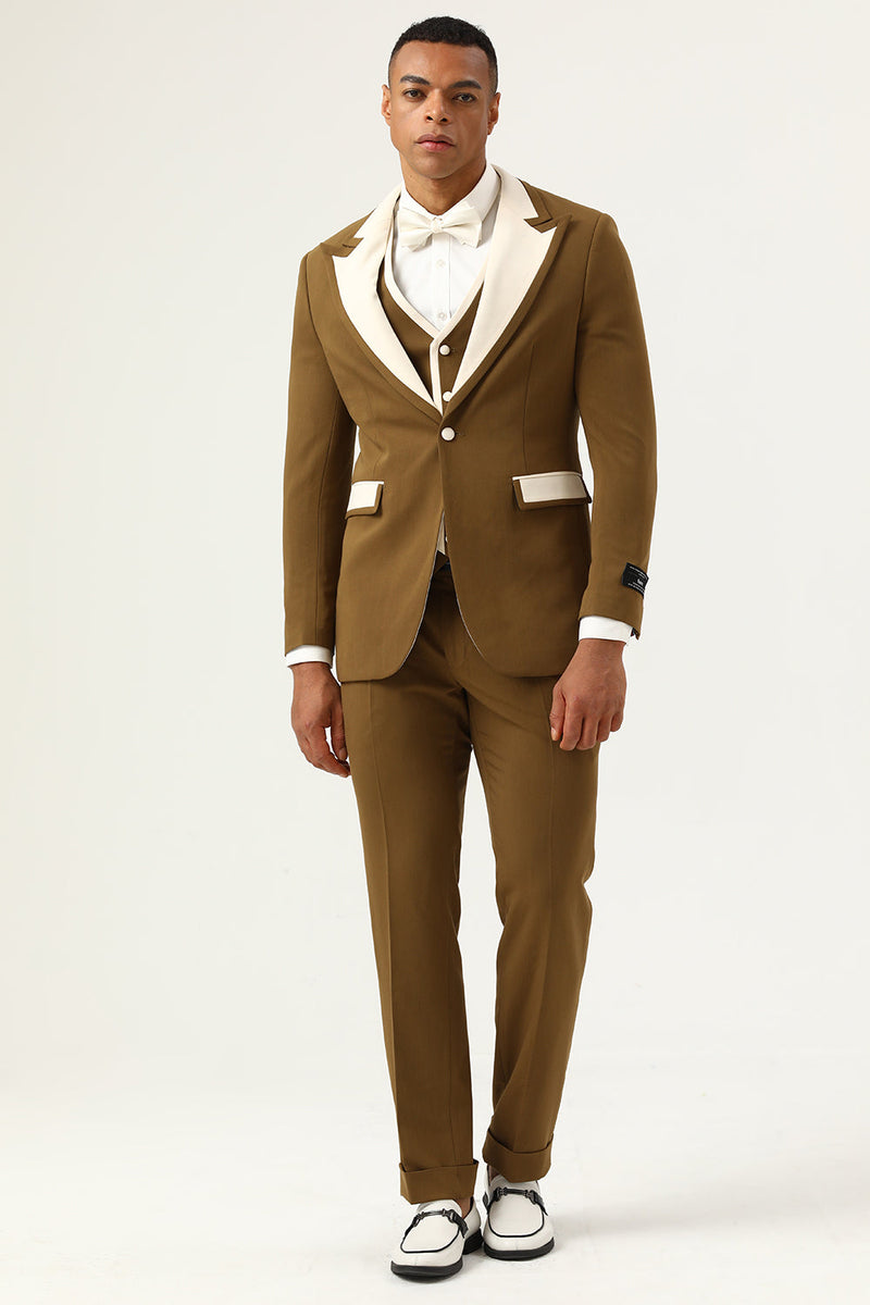 Load image into Gallery viewer, Brown Peak Lapel Single Button Men&#39;s Prom Suits
