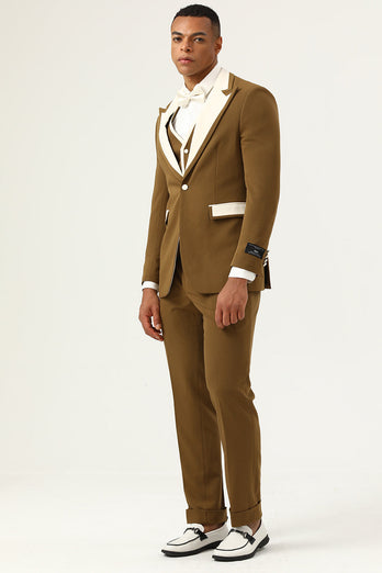 Brown Peak Lapel Single Button Men's Prom Suits