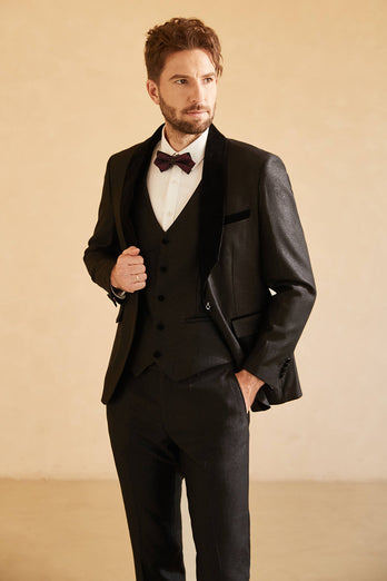 Shawl Lapel One Button Black Wedding Suits For Men