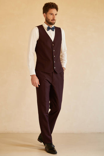 Peak Lapel Single Button Burgundy Men's Wedding Suit