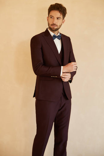 Peak Lapel Single Button Burgundy Men's Wedding Suit