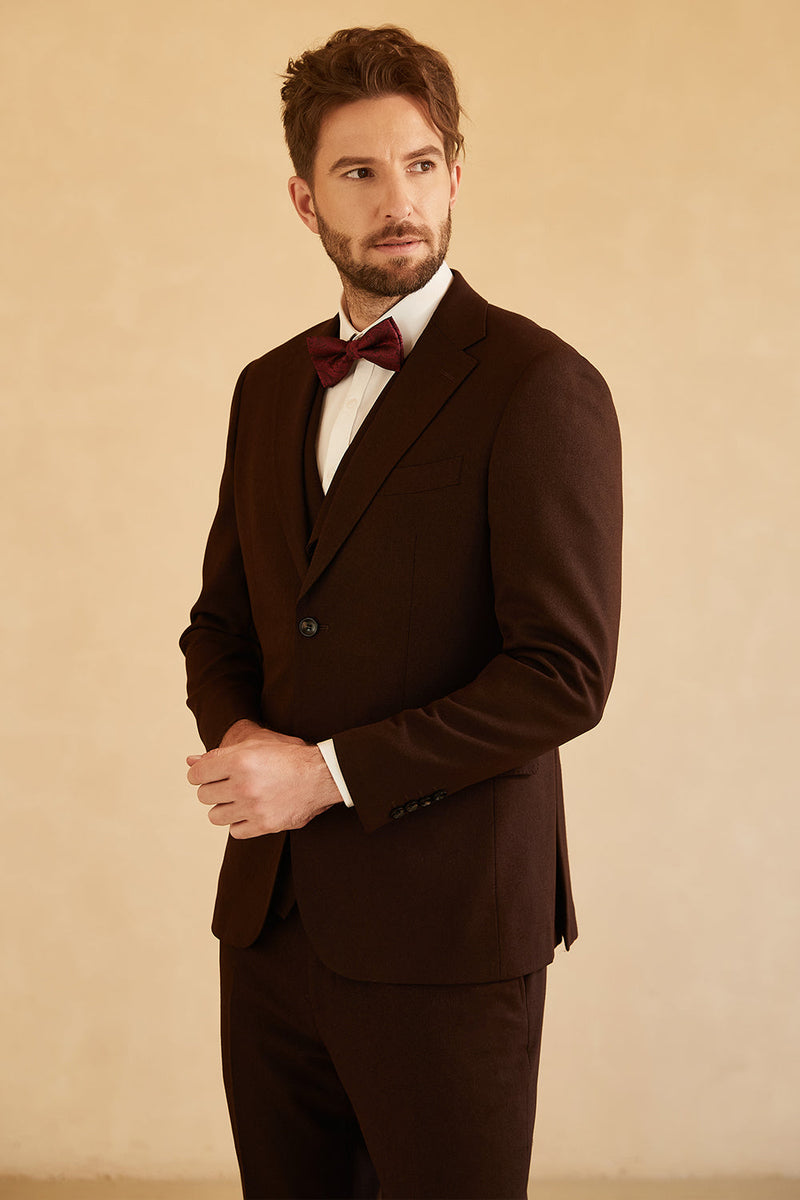 Load image into Gallery viewer, Notched Lapel Two Button Dark Brown 3 Piece Suit Wedding