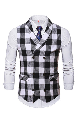 Shawl Collar Double Breasted Plaid Men's Suit Vest