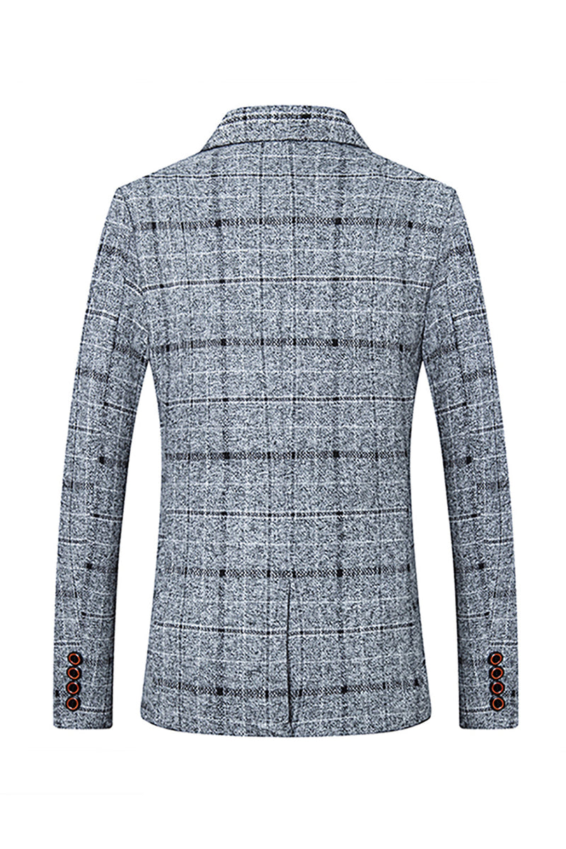 Load image into Gallery viewer, Grey Grid Notched Lapel Men&#39;s Blazer