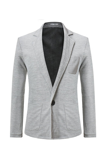 Grey Knitted Notched Lapel Men's Blazer