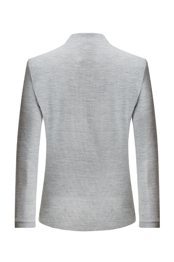 Grey Knitted Notched Lapel Men's Blazer