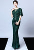Load image into Gallery viewer, Mermaid V Neck Dark Green Sequins Long Prom Dress with Short Sleeves