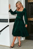 Load image into Gallery viewer, Dark Green Velvet Square Neck Holiday Party Dress