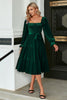 Load image into Gallery viewer, Dark Green Velvet Square Neck Holiday Party Dress