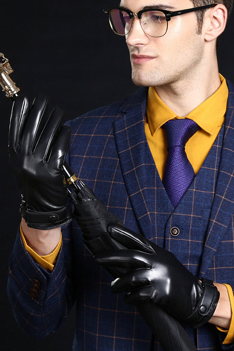 Load image into Gallery viewer, Black Leather Buckled Winter Gloves For Men