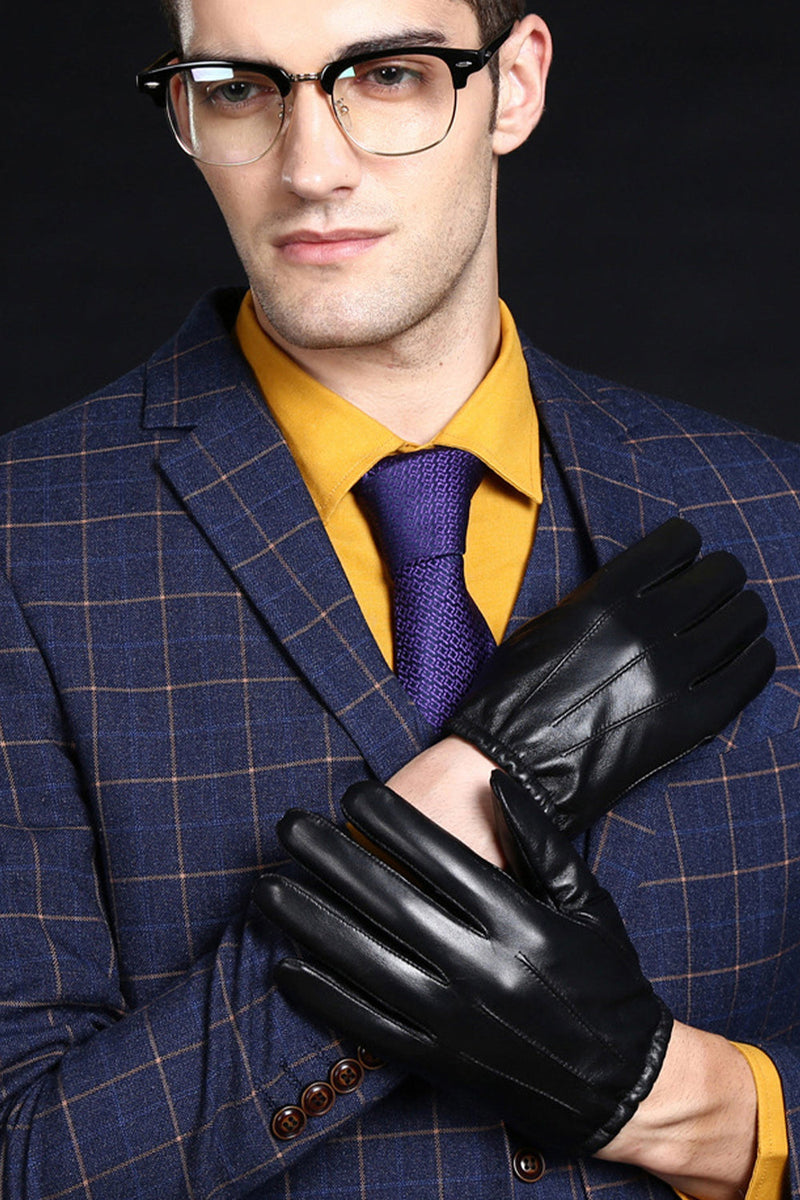 Load image into Gallery viewer, Black Full-Hand Leather Warm Winter Gloves For Men