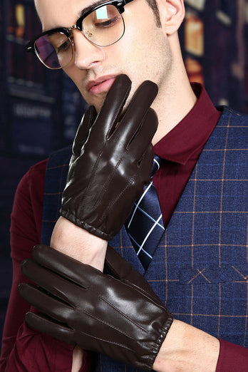 Black Full-Hand Leather Warm Winter Gloves For Men