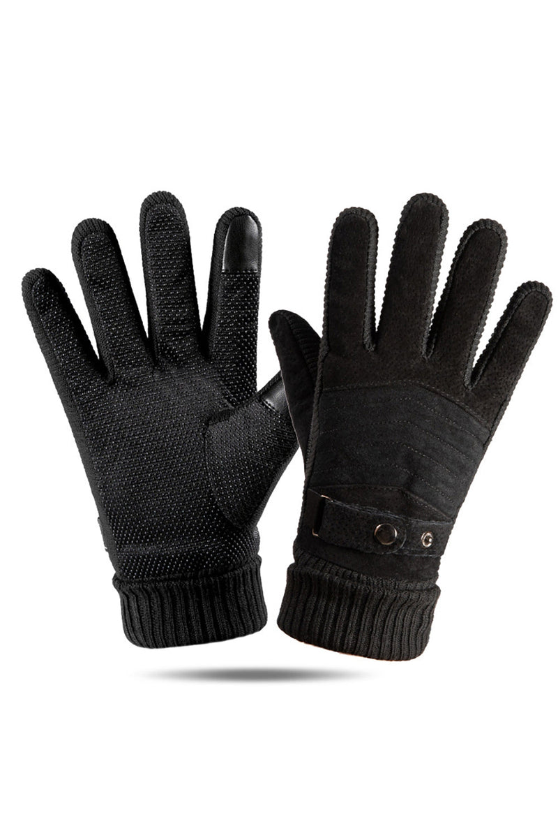 Load image into Gallery viewer, Black Pigskin Buckled Fleece Gloves For Men