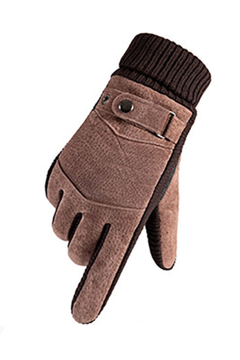 Black Pigskin Buckled Fleece Gloves For Men