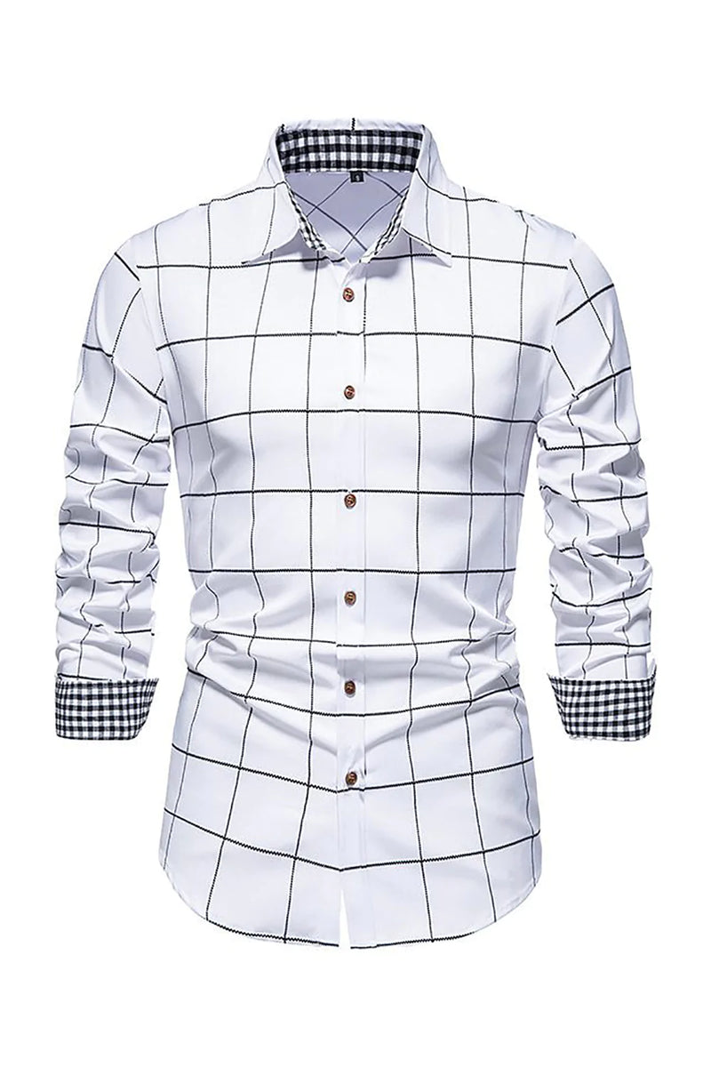 Load image into Gallery viewer, Navy Plaid Print Men&#39;s Casual Long Sleeve Shirt