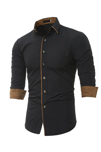 Men's Casual Slim Long Sleeve Black Plus Size Shirt