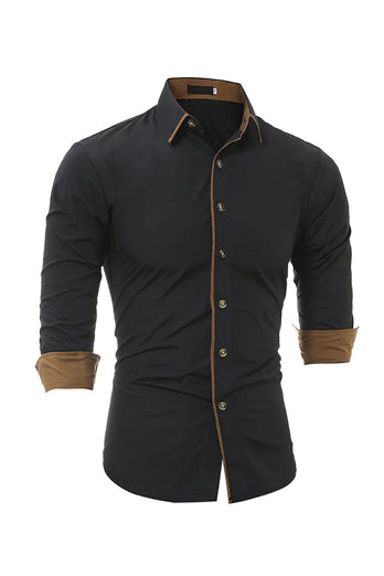 Men's Casual Slim Long Sleeve Black Plus Size Shirt