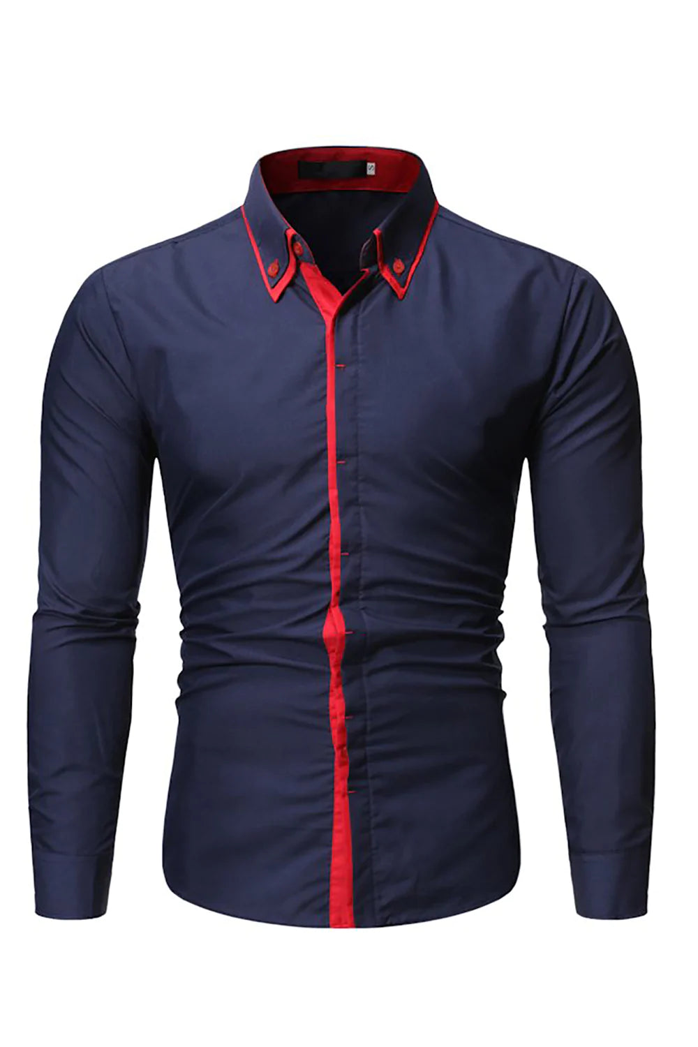 Casual business Navy Color-Block Lapel Men's Shirt