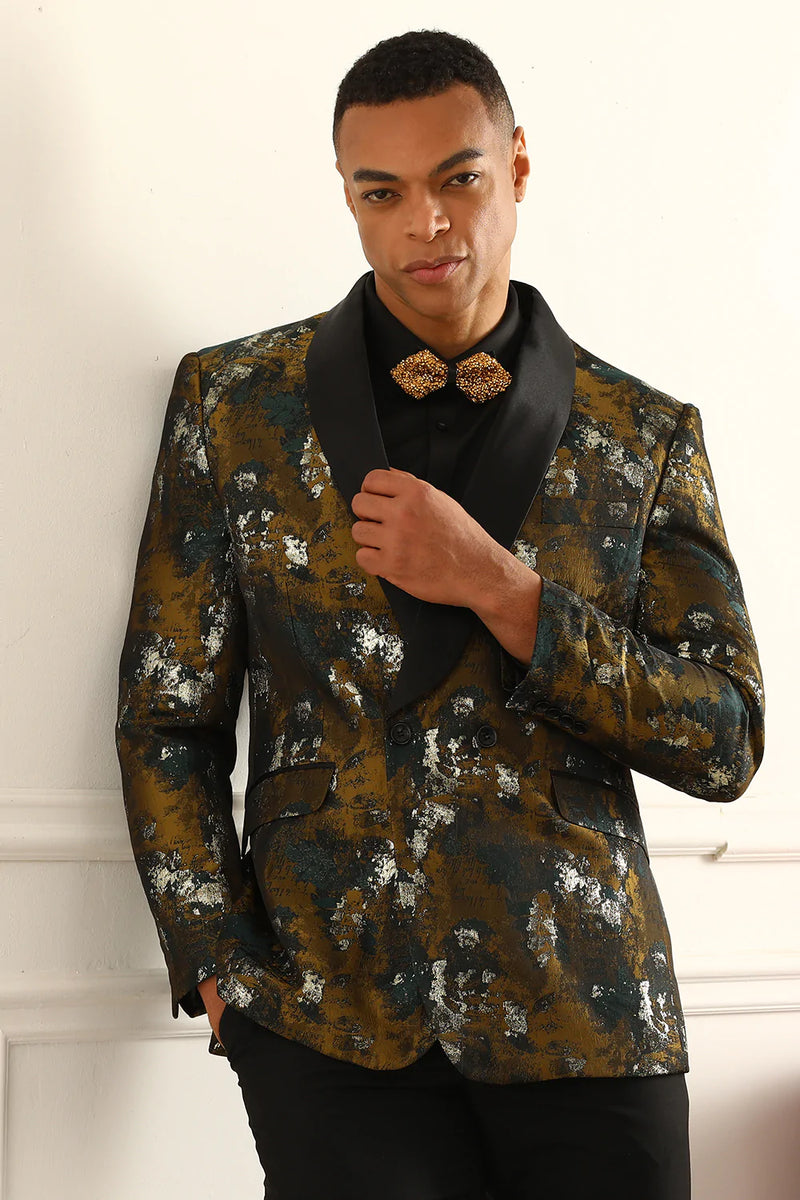Load image into Gallery viewer, Yellow Jacquard Double Breasted Shawl Lapel Men&#39;s Prom Blazer