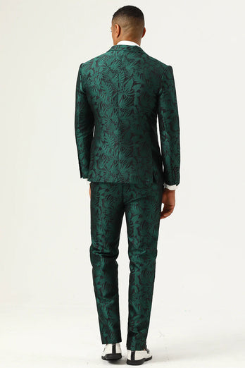 Green Jacquard Double Breasted 2 Piece Men's Suits