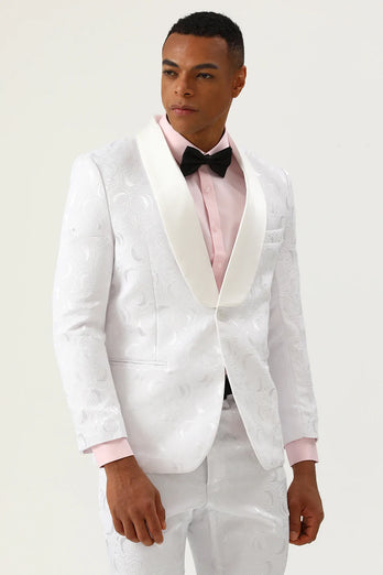White Jacquard Shawl Lapel 2 Piece Men's Prom Suits