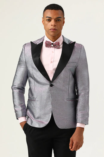 Grey tux 2025 pink bow tie