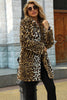 Load image into Gallery viewer, Brown Notched Lapel Leopard Midi Faux Fur Coat
