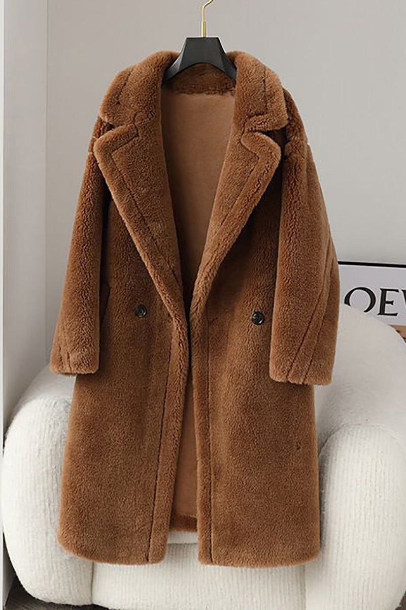 Load image into Gallery viewer, Brown Notched Lapel Long Teddy Wool coat