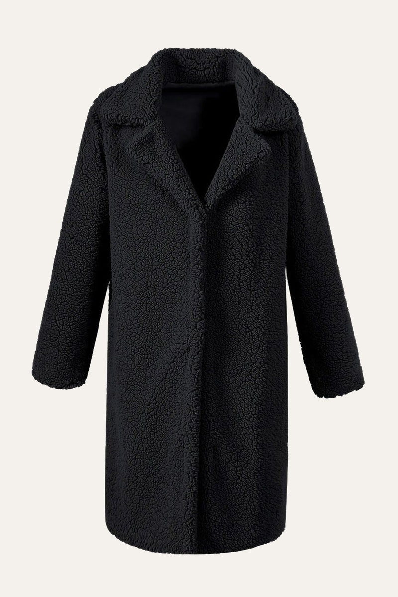 Load image into Gallery viewer, Black Notched Lapel Long Faux Fur Shearling Coat