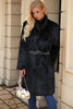Load image into Gallery viewer, Black Long Faux Fur Shearling Coat with Belt