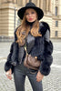 Load image into Gallery viewer, Black Cropped Zipper Leather Faux Fur Jacket