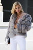 Load image into Gallery viewer, Grey Fluffy Cropeed Shawl Lapel Faux Fur Shearling Coat